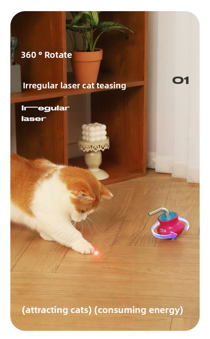 Interactive Cat Toys Laser Pointer Automatic Rotating Wand with Feather Teaser for Kittens Indoor Entertainment Exercise and Energy Consumption