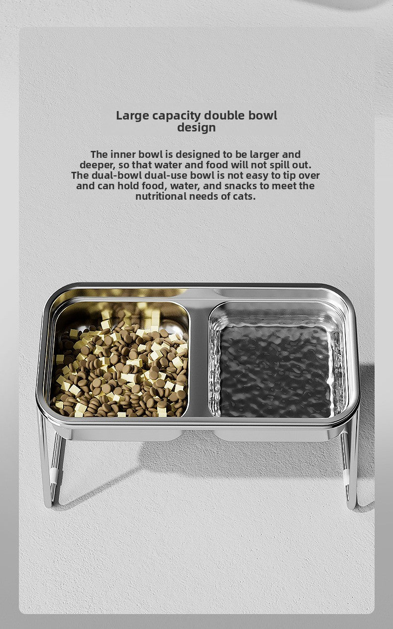 Stainless Steel Double Cat Bowl Anti Tip Pet Food and Water Dish Non Slip Elevated Dog Bowls for Feeding and Drinking