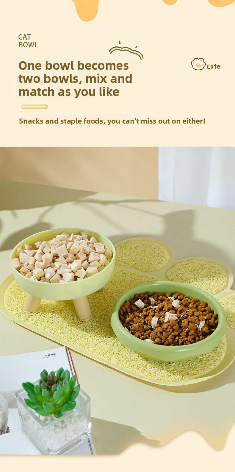 Pipitao 4-Legged Donut Cat Bowl Non-Slip Pet Food Dish Original Boxed Gift for Cats Kitten Feeding Bowl with Elevated Design