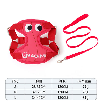 Big Eyes Cute Dog Harness and Leash Set Anti Escape Reflective Adjustable Chest Strap for Small Dogs Outdoor Travel Walking