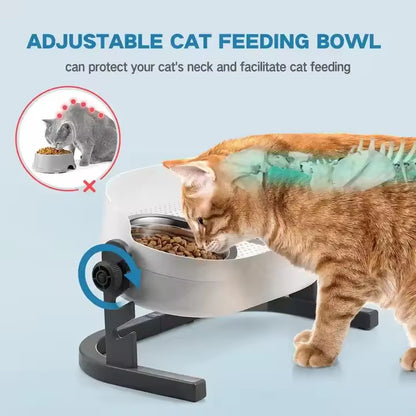 Adjustable Angle Heightening Stainless Steel Pet Bowl Cat Dog Double Feeding Drinking Basin
