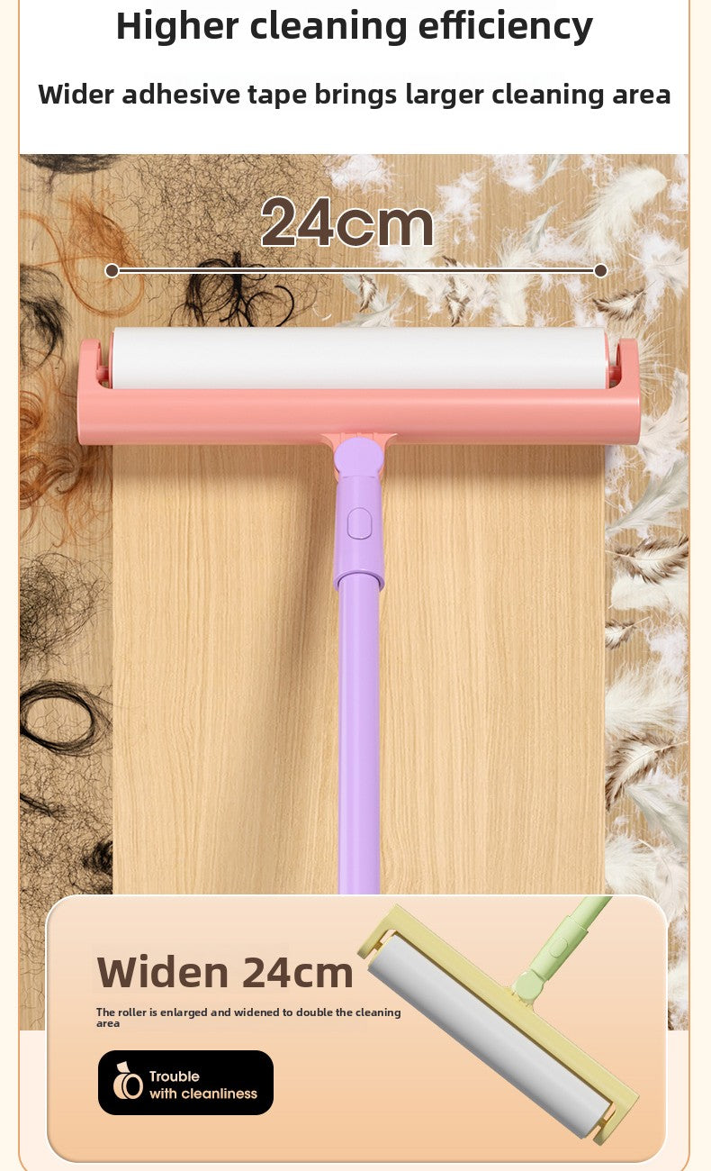 Extra Long Handle Lint Roller for Pet Hair and Dust Sticky Roller Brush with 6 Replaceable Adhesive Sheets Multi Surface Floor Sweeper Magic Hair Remover