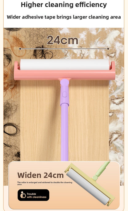 Extra Long Handle Lint Roller for Pet Hair and Dust Sticky Roller Brush with 6 Replaceable Adhesive Sheets Multi Surface Floor Sweeper Magic Hair Remover