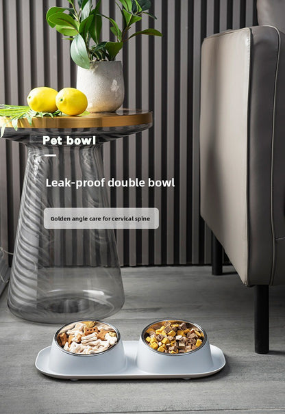 Double Bowl Stainless Steel Pet Bowl with Neck Protection for Cats Dogs