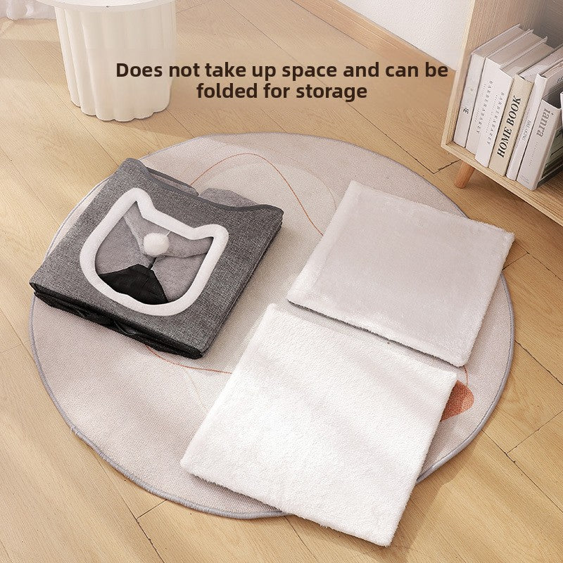 Warm Foldable Cat Villa Storage House Featuring Scratching Board All Year