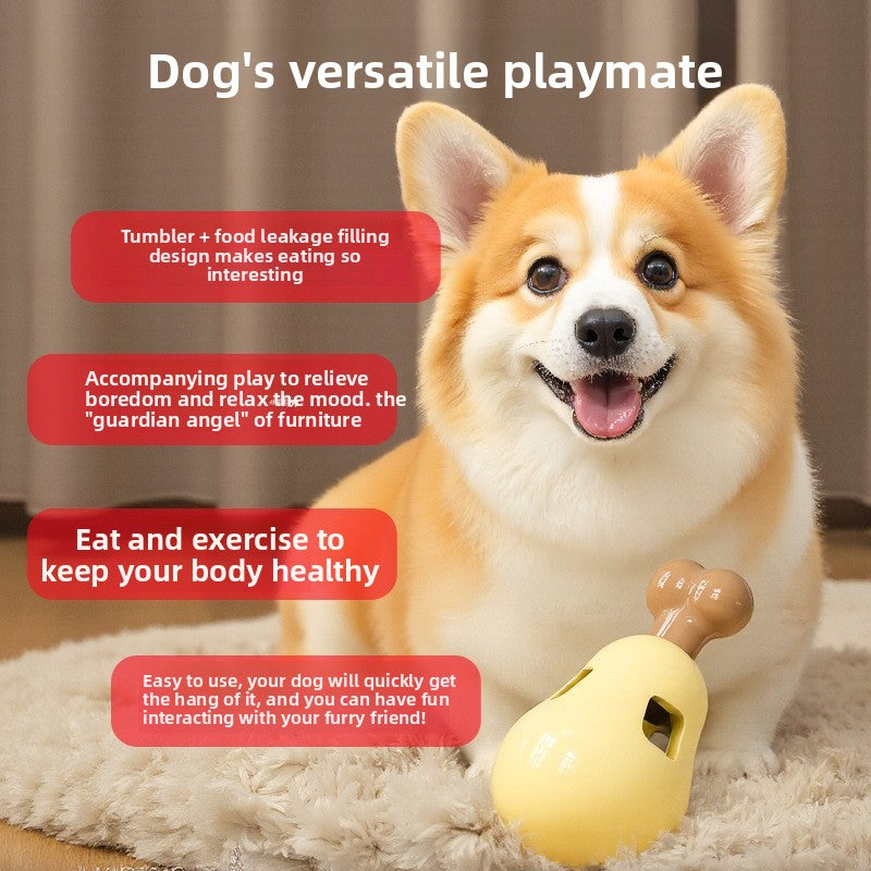 Automatic Treat Dispensing Ball for Dogs Interactive Puzzle Chew Toy Chicken Leg Shape Long Lasting Chewer Toy for Teeth Grinding and Boredom