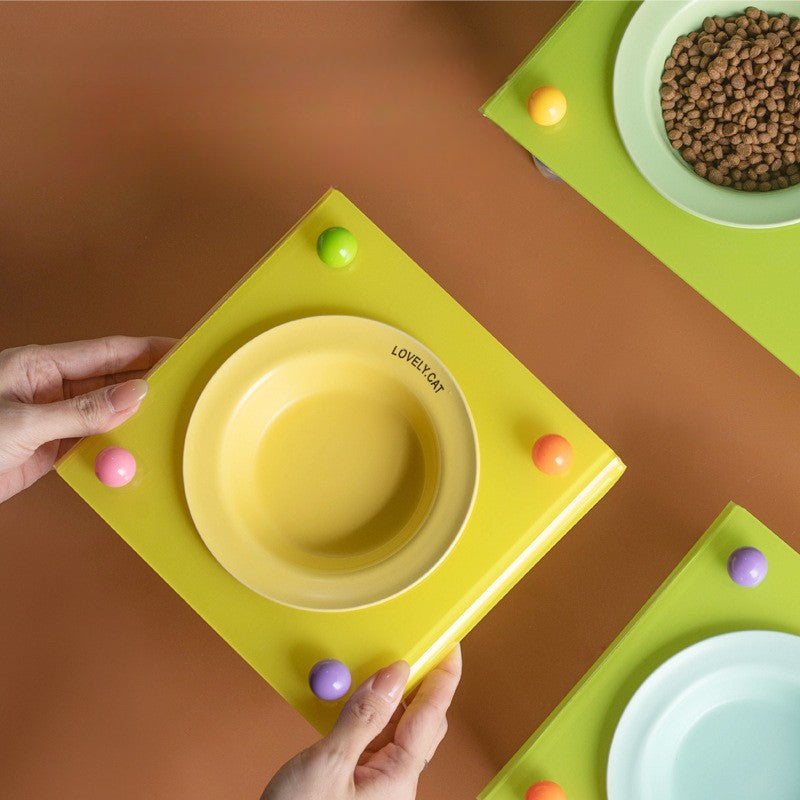 Elevated Dog Bowl with Neck Protection Macaron Series Acrylic Stand Ceramic Cat Food Bowl Non Slip Pet Feeder for Small Medium Dogs Cats