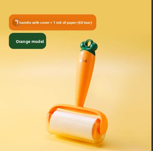 Tearable Carrot Lint Roller Strong Brush for Clothes Pet Hair with Replaceable Paper