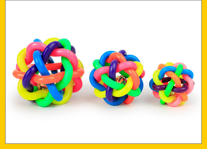 Interactive Dog Training Woven Bell Rubber Chew Ball with Colorful Design
