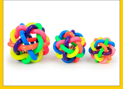 Interactive Dog Training Woven Bell Rubber Chew Ball with Colorful Design