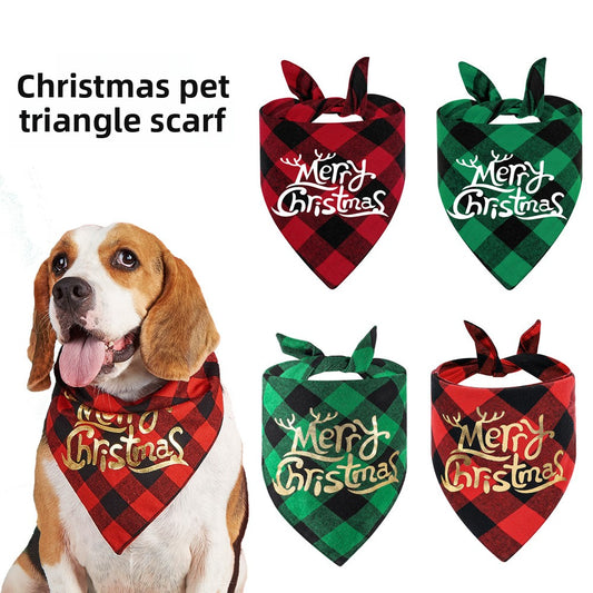 100% Cotton Plaid Pet Bib Triangle Scarf Perfect for Christmas Dog