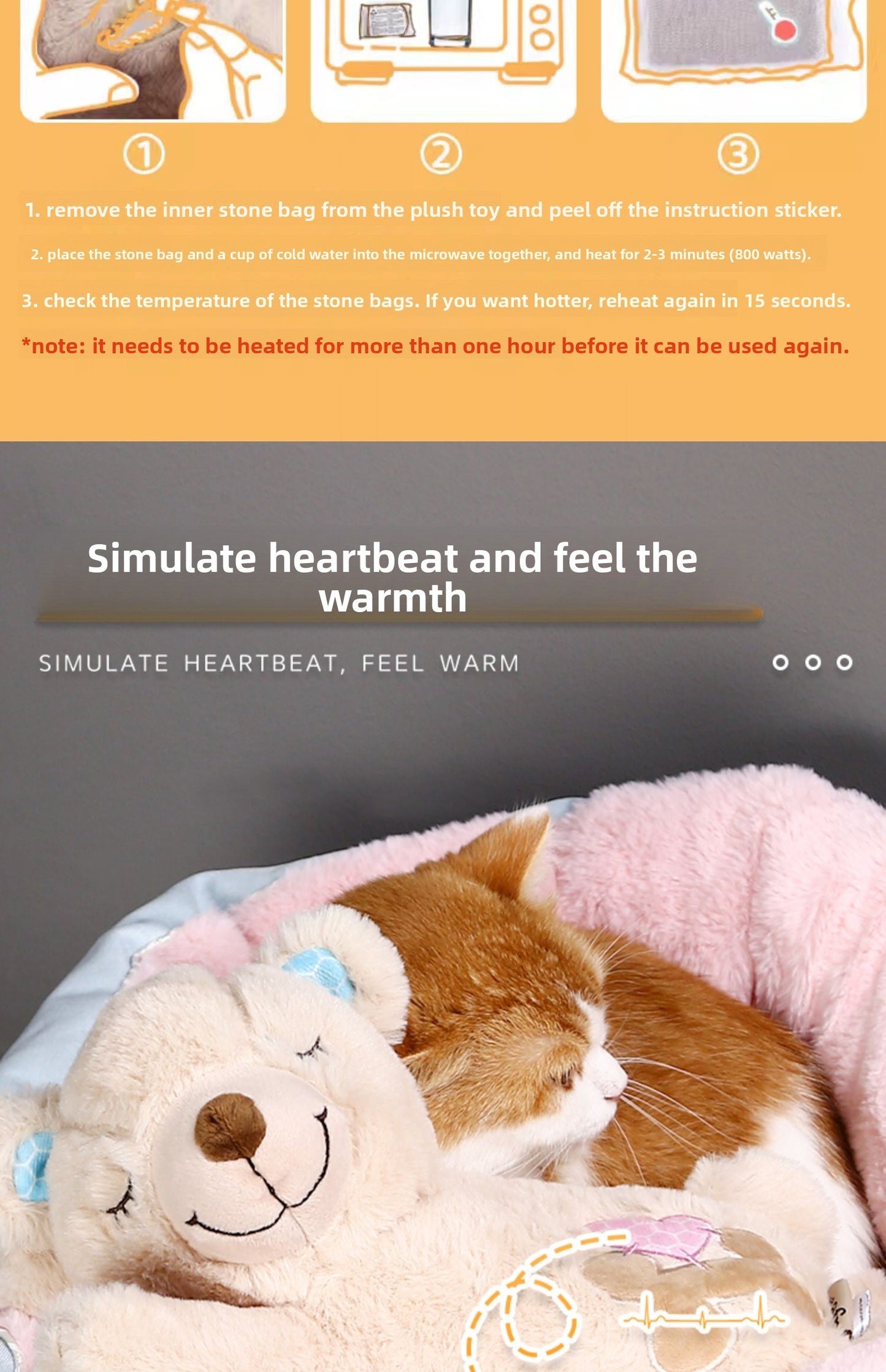 Durable Pet Comfort Pillow Puppy Shape with Simulated Heartbeat Warm Plush Sound Toy