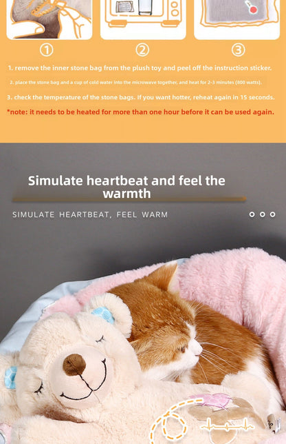 Durable Pet Comfort Pillow Puppy Shape with Simulated Heartbeat Warm Plush Sound Toy