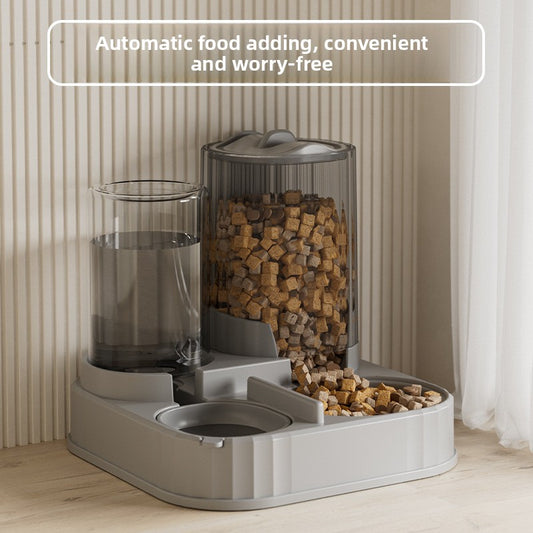 Cat Water Fountain Combined with Automatic Pet Feeder and Flowing Drinking Water Bowl