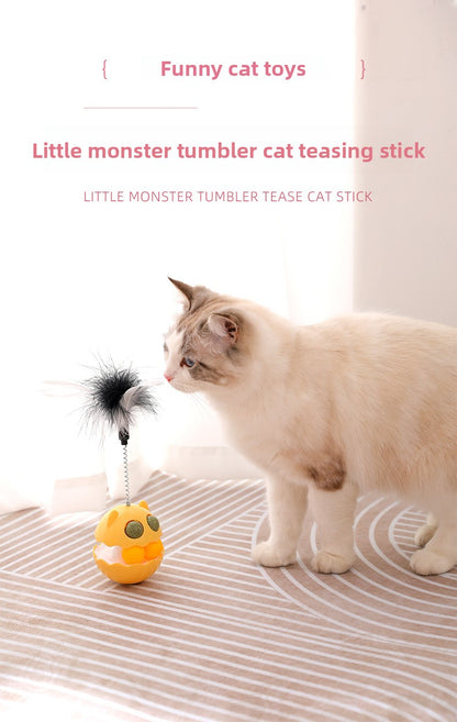 Cat Toy Tumbler with Feather Teaser Automatic Kitten Fun Gadget