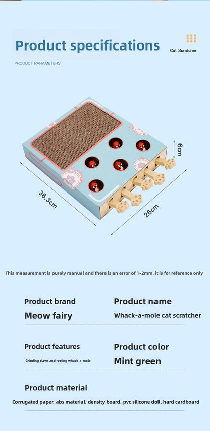 Multi Functional Cat Scratching Board with Teaser Toy Interactive Whack a Mole Game Corrugated Paper for Cats