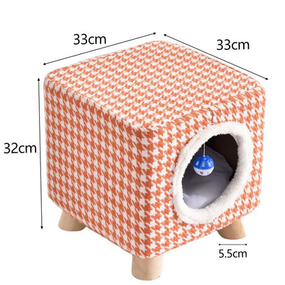 Solid Wood Cat Nest Stool Storage for People and Cats Sharing Cat Supplies Little Kitten House House Four Seasons Warm Cat and Dog Tent