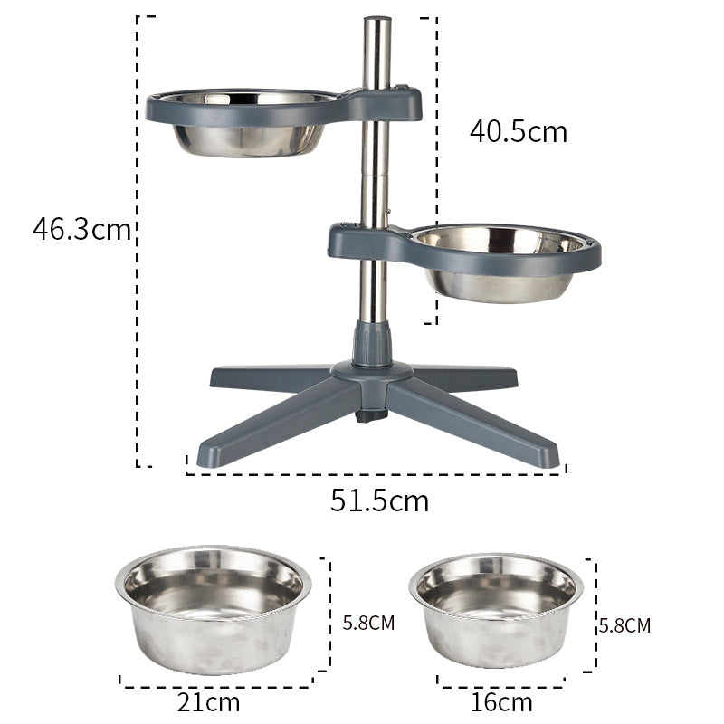 Stainless Steel Adjustable Double Pet Bowl Anti Splash Slip Neck Protection Dog Feeder