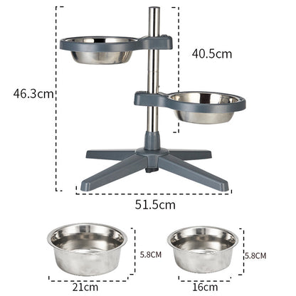 Stainless Steel Adjustable Double Pet Bowl Anti Splash Slip Neck Protection Dog Feeder