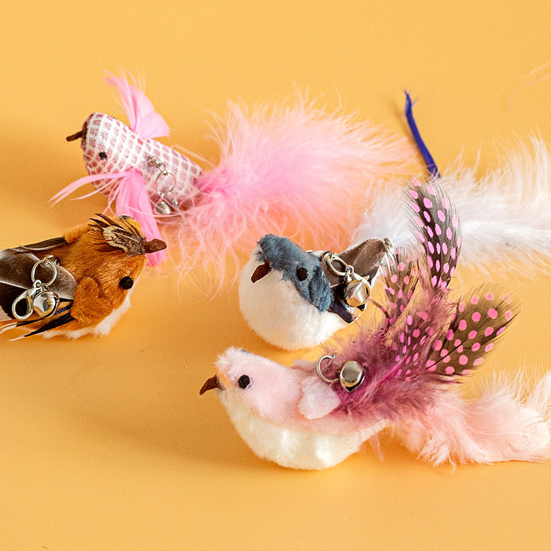 Realistic Bird Feather Bell Replacement Head for Cat Teaser Wand Pet Toy