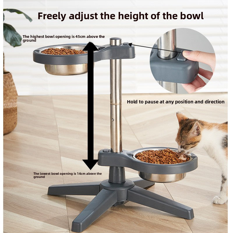 Stainless Steel Adjustable Double Pet Bowl Anti Splash Slip Neck Protection Dog Feeder