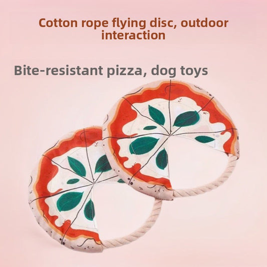 Interactive Dog Frisbee Toy Bite Resistant Cotton Rope Flying Disc for Outdoor Fetch Training and Teeth Cleaning Pizza Shaped Pet Toy