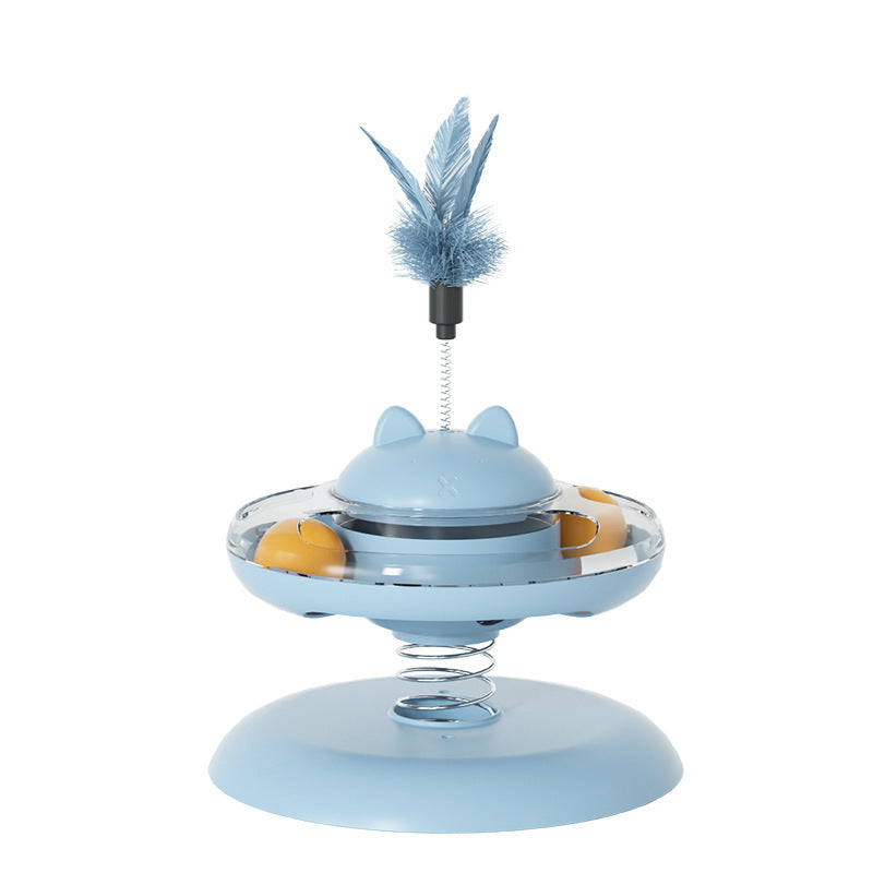Advanced Self Amusement Cat Toy Automatic Rotating Turntable with Feather Wand and Balls for Indoor Kittens to Play Alone