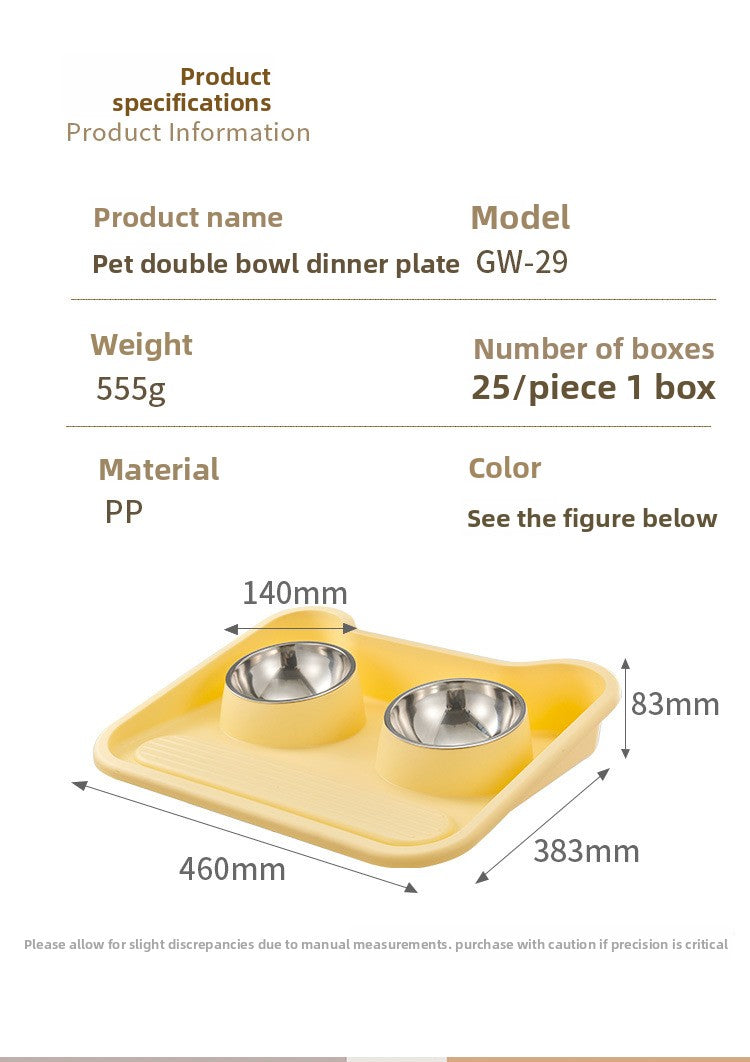 Stainless Steel New Cat Dog Double Bowl Large Diameter Leak Proof Pet Feeder