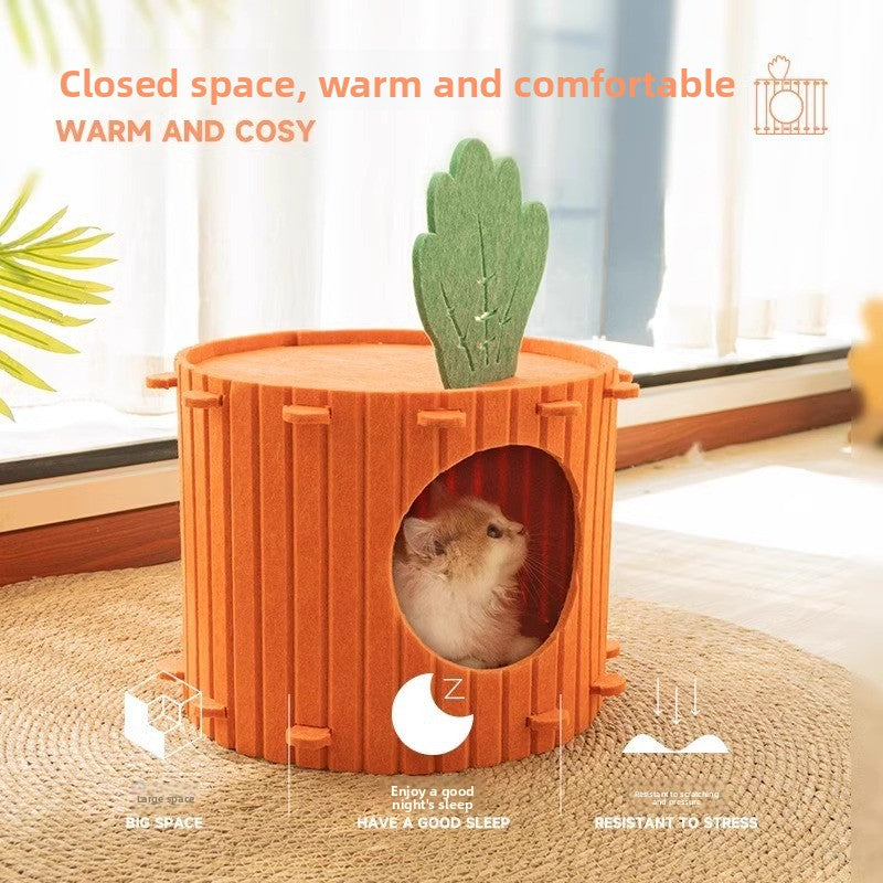 WinterWarm WearProof Felt Cat House Enclosed Bed with Scratching Board