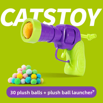 Elastic Hairball Pompom Launcher Gun for Cats Stress Relief SelfEntertainment Wand