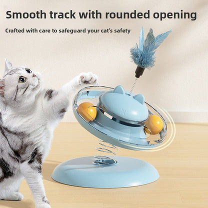 Advanced Self Amusement Cat Toy Automatic Rotating Turntable with Feather Wand and Balls for Indoor Kittens to Play Alone