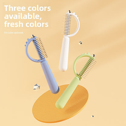 Double Sided Cat Comb for Shedding Small Dinosaur Cute Design Pet Grooming Brush Massage Knot Comb Macaron Colors Long Hair Short Hair