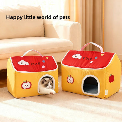 Cat House All-Season Universal Removable Washable Pet House Cat House Fully Enclosed Autumn Winter Warm Plush Dog House