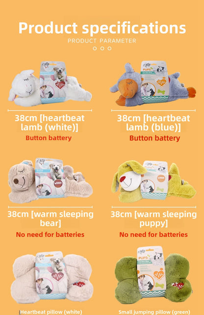Durable Pet Comfort Pillow Puppy Shape with Simulated Heartbeat Warm Plush Sound Toy