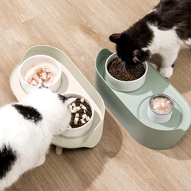 Ceramic Double Cat & Dog Bowl with Elevated Stand