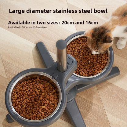 Stainless Steel Adjustable Double Pet Bowl Anti Splash Slip Neck Protection Dog Feeder
