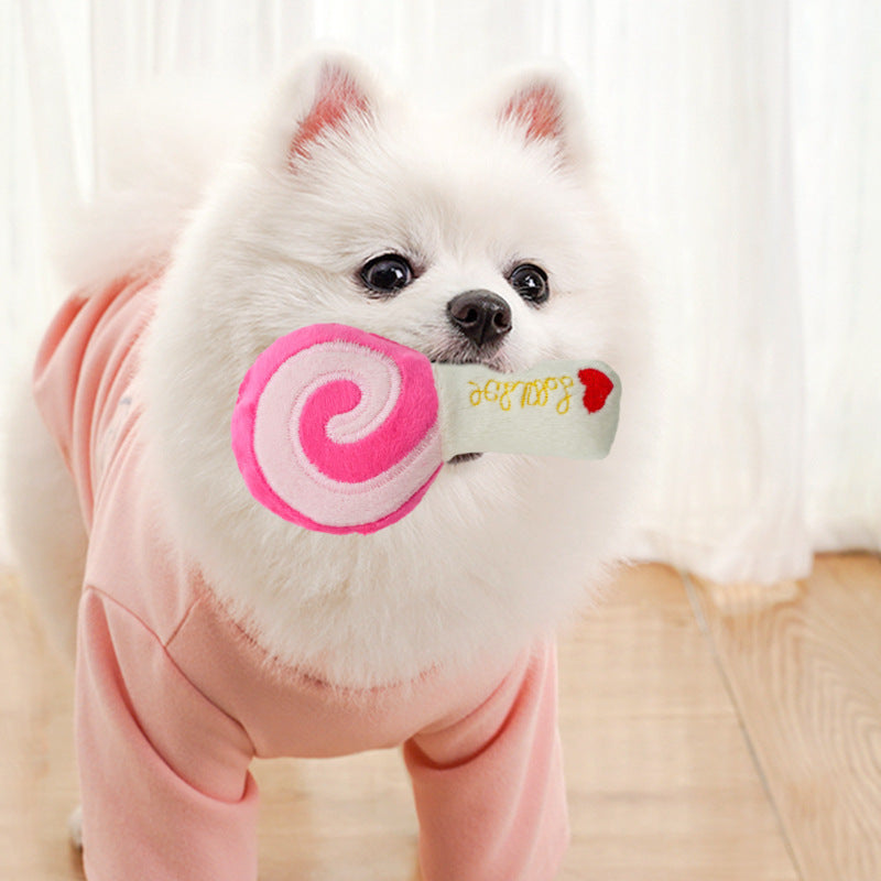 Three Colors Lollipop Plush Sound Pet Toy for Dogs Cats Supplies