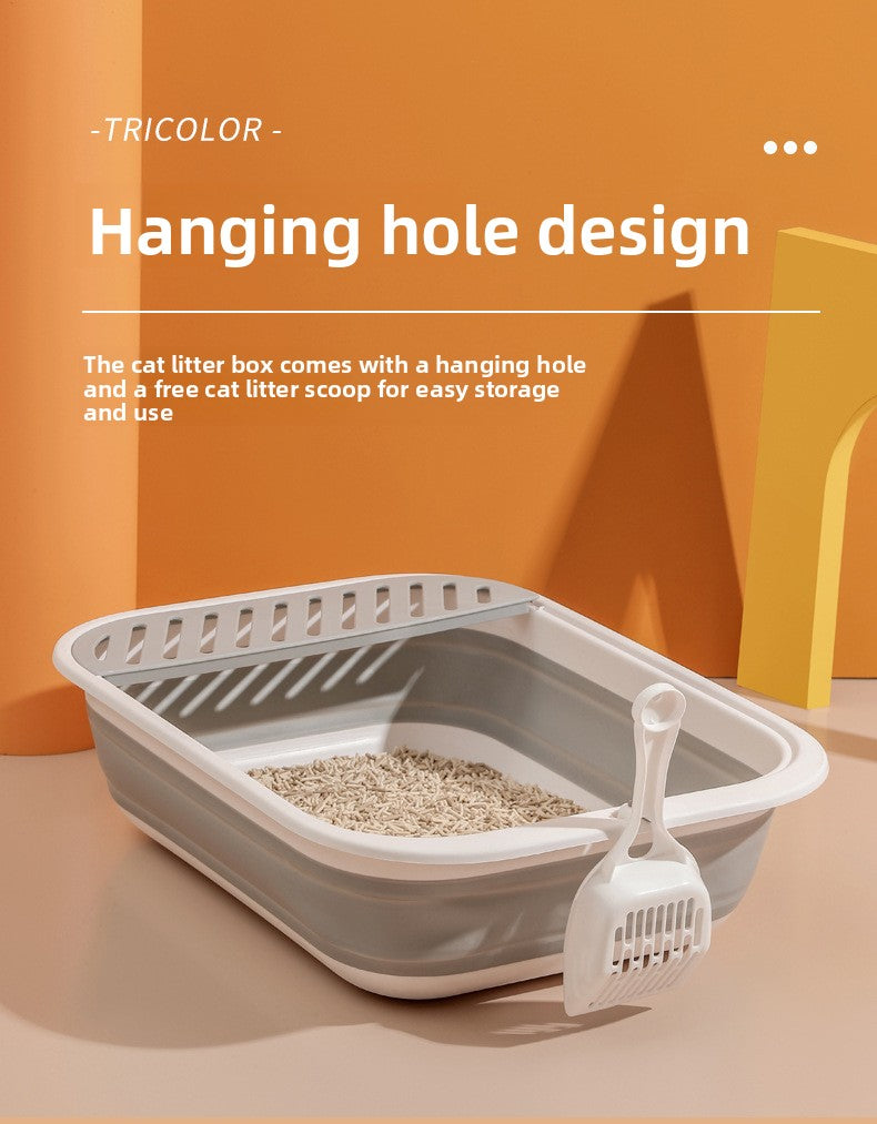 New Foldable Semi-Enclosed Cat Litter Box with Litter Scoop Large Cat Litter Box Cat Toilet