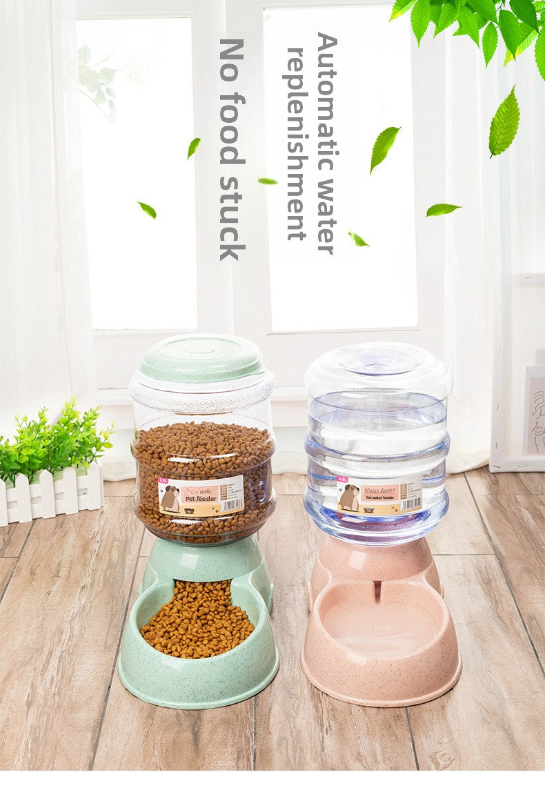 Large Capacity 3.8L Automatic Pet Feeder Dog Waterer Bowl Wheat Straw Eco Friendly Pet Supplies