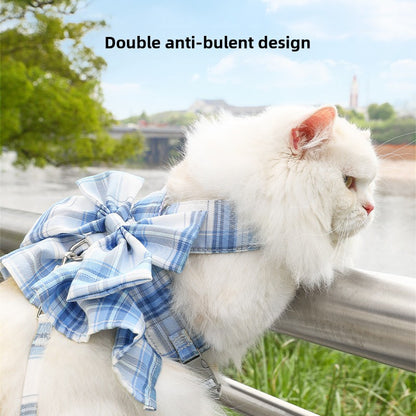 Pet Clothes Cat JK Dress Butterfly Bow Pet Vest Dog Leash Cat Chest Back Pet Supplies