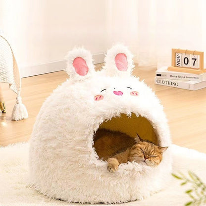 Pet Cat Nest Enclosed Sleeping Nest Dog Nest Winter Warm Mongolian Yurt Plush Animal Style Cute Adorable Pet Fleece Nest