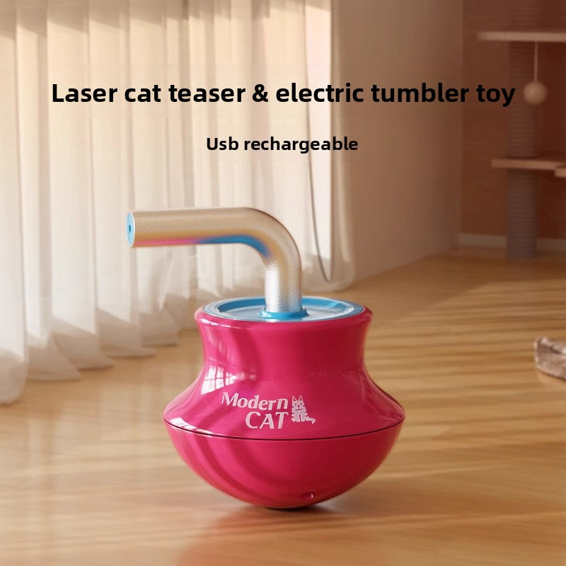 Interactive Cat Toys Laser Pointer Automatic Rotating Wand with Feather Teaser for Kittens Indoor Entertainment Exercise and Energy Consumption