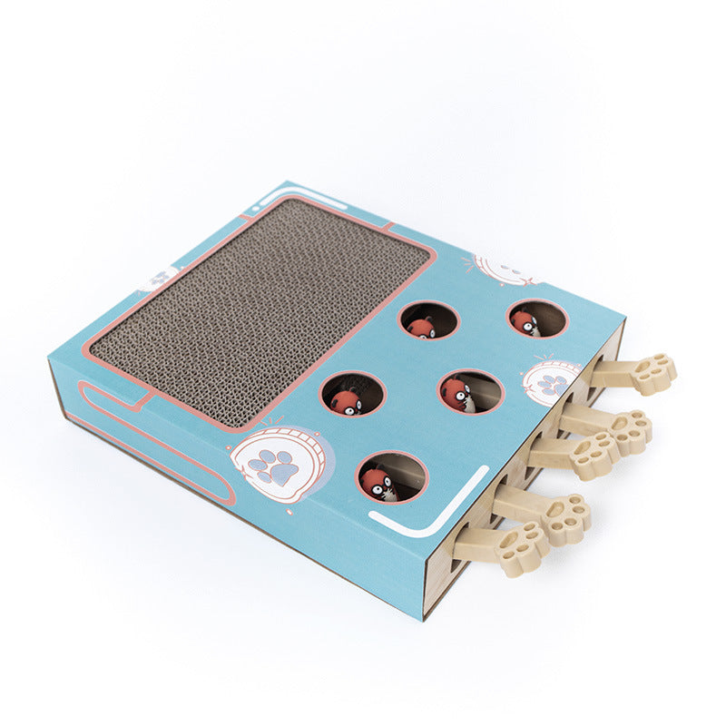 Multi Functional Cat Scratching Board with Teaser Toy Interactive Whack a Mole Game Corrugated Paper for Cats