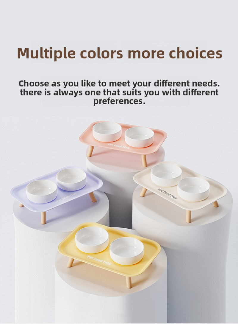 Premium Ceramic Double Pet Bowl Set with Cervical Support Raised Feeder Anti Splash and Tip Proof Design for Cat and Dog Dinner Plates