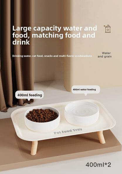 Premium Ceramic Double Pet Bowl Set with Cervical Support Raised Feeder Anti Splash and Tip Proof Design for Cat and Dog Dinner Plates