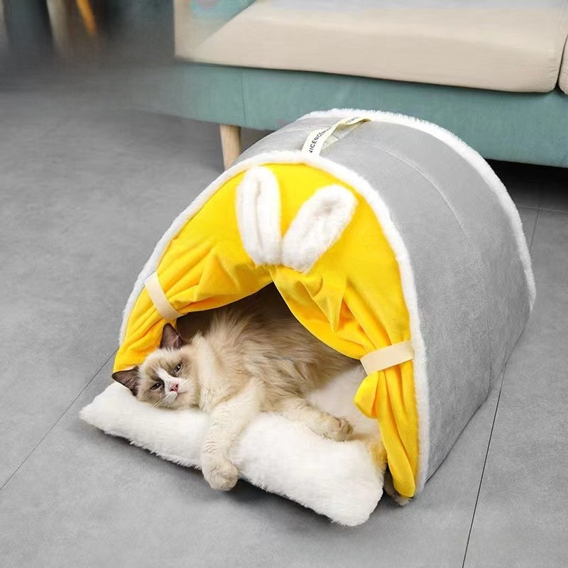Household Cat House Dog House Kitten Bed Winter Warm Tent House Semi-Enclosed All-Season Universal