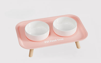 Premium Ceramic Double Pet Bowl Set with Cervical Support Raised Feeder Anti Splash and Tip Proof Design for Cat and Dog Dinner Plates