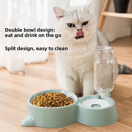 Automatic Feeder and Waterer Combo with Cat Ear Design Stainless Steel Double Bowl for Cats and Dogs Pet Food and Water Station Durable Easy Clean Pet Supplies