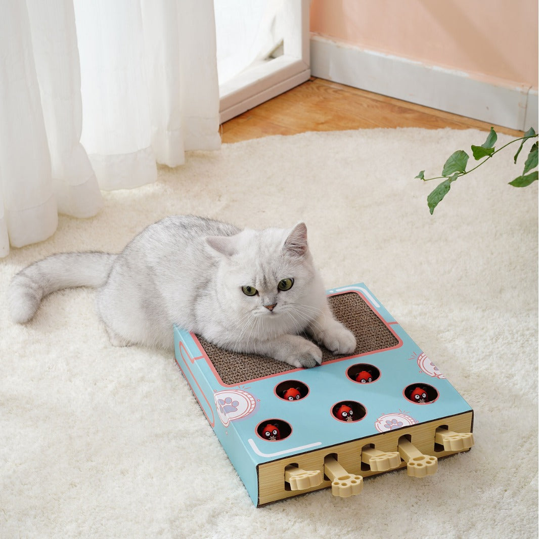 Multi Functional Cat Scratching Board with Teaser Toy Interactive Whack a Mole Game Corrugated Paper for Cats