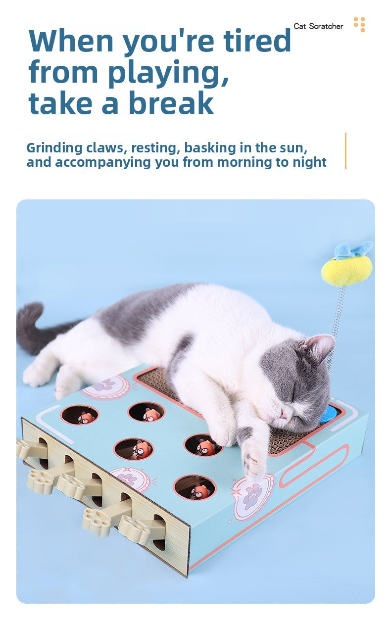 Multi Functional Cat Scratching Board with Teaser Toy Interactive Whack a Mole Game Corrugated Paper for Cats